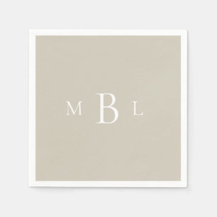 White Monogram Beige Wedding Cocktail Servet