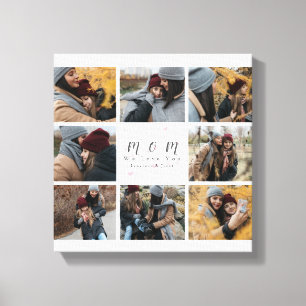 White Monogram Custom 8 Foto Collage Moederdag Canvas Afdruk