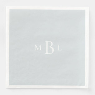 White Monogram Dusty Blue Elegant Wedding Servet