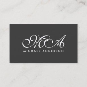 White Monogram Elegant Script Grey Background Visitekaartje