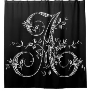 White Monogram Letter A Frans Rosebud Douchegordijn