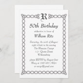 White Monogrammed Birthday Invitation Kaart (Voorkant / Achterkant)