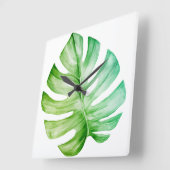 White Monstera Leaf Botanical Tropical Vierkante Klok (Hoek)