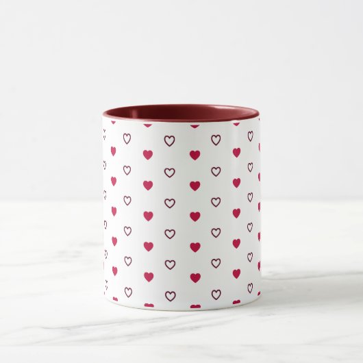 White Mug – Dark Red Hearts (Centre)