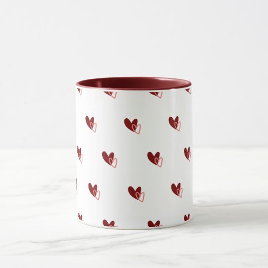  White Mug – Dark Red Hearts Pattern (Centre)