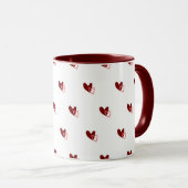 White Mug – Dark Red Hearts Pattern Mok (Voorkant rechts)