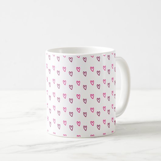 White Mug – Small Pink Hollow Hearts Pattern (Devant droit)
