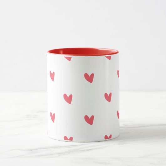 White Mug – Wavy Red Hearts (Centre)