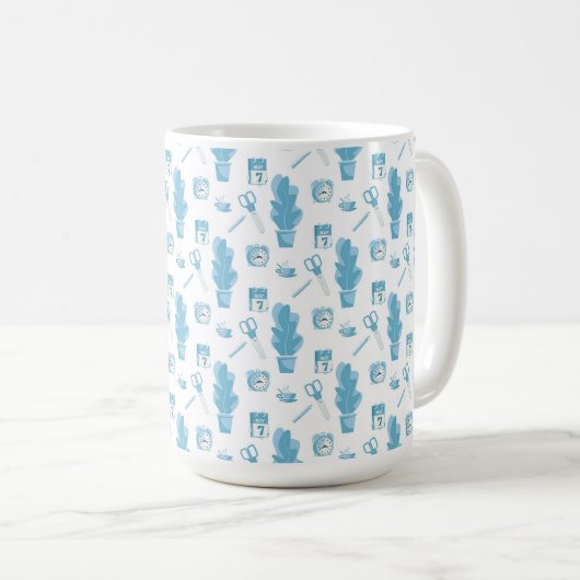 White mug with a blue cactus pattern (Devant droit)