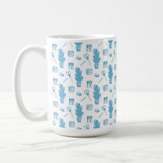 White mug with a blue cactus pattern (Gauche)