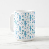 White mug with a blue cactus pattern koffiemok (Voorkant links)