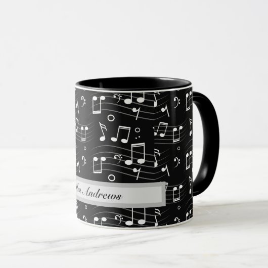 White music notes on black background  mok (Voorkant rechts)