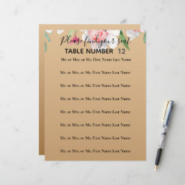 White Narcissus on Champagne Wedding Seating Sign