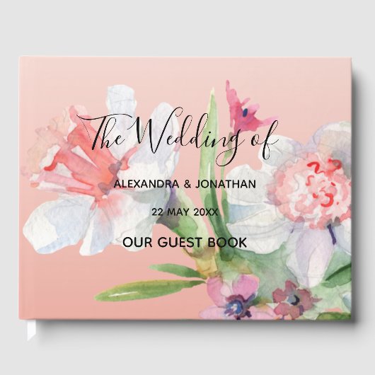 White Narcissus on Pink Floral Wedding Guest Book Gastenboek (Voorkant)