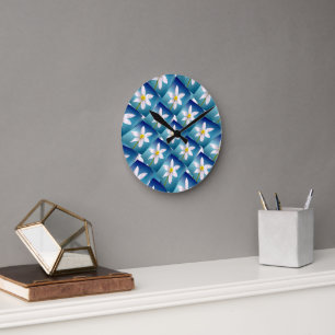 White Narcissus Pattern Ronde Klok