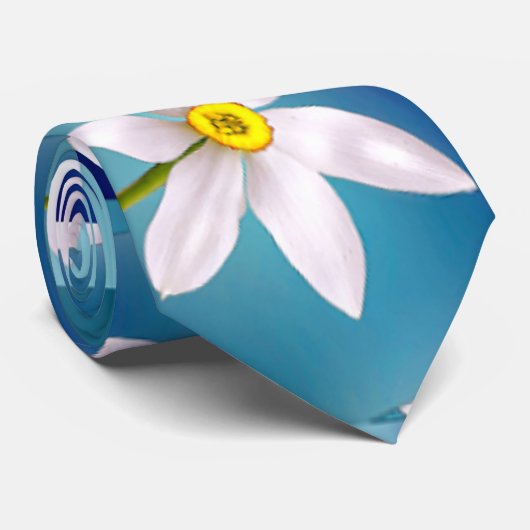 White Narcissus Pattern Stropdas (Opgerold)