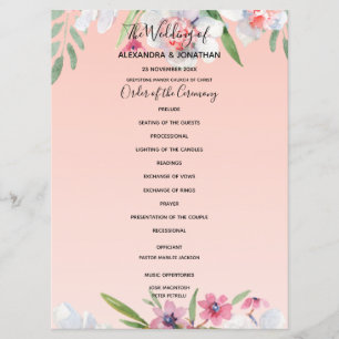 White Narcissus sur Apricot Pink Wedding Programme
