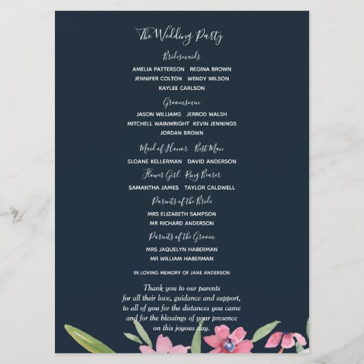 White Narcissus sur le programme de mariage de la  (Dos)