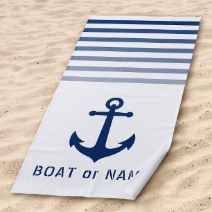 White Nautical Anchor Jouw naam of Boat Strandlaken