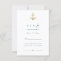 White Nautical Gold Anchor Response RSVP-kaart