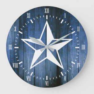 White Nautical Star Blue Wooden Planks Grote Klok