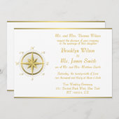 White Nautical Wedding Invitting Gold Compass Kaart (Voorkant / Achterkant)