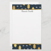 White Navy Blue and Gold Kerstmis Tree Stationery Briefpapier (Voorkant / Achterkant)