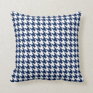 White Navy Blue Pied de Poule Houndstooth Kussen