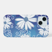 White Navy Blue Stippen Daisy Flowers Floral Patte iPhone 15 Hoesje (Achterkant horizontaal)