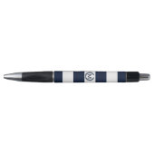 White & Navy Blue Striped Monogram op maat Pen (Voorkant)