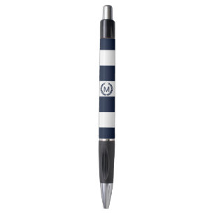 White & Navy Blue Striped Monogram op maat Pen