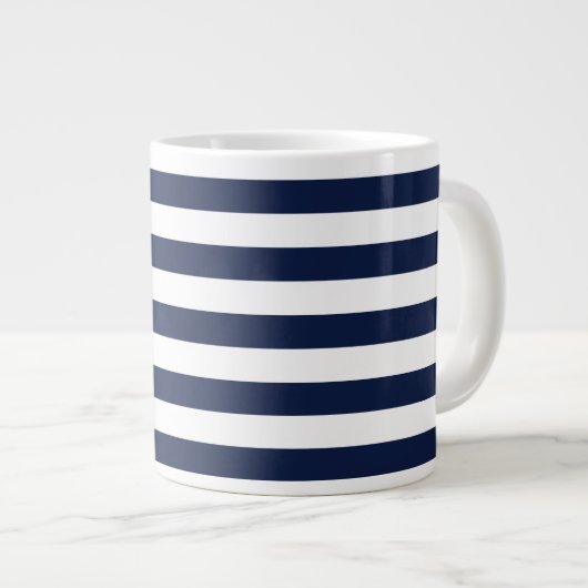 White Navy Blue Stripes Pattern {kies uw kleur} Extra Grote Beker (Voorkant rechts)