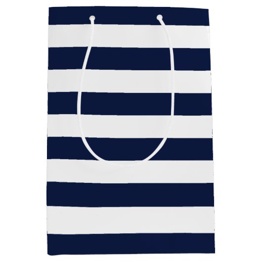 White Navy Blue Stripes Pattern {kies uw kleur} Medium Cadeauzakje (Voorkant)