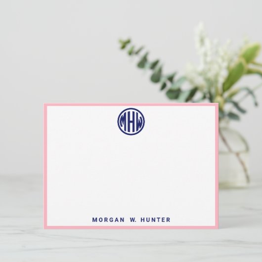 White Navy Circle Monogram Font DIY BG Bedankkaart (Staand voorkant)