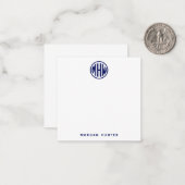 White Navy Circle Monogram Font DIY BG Notitiekaartje (Voorkant / Achterkant in situ)