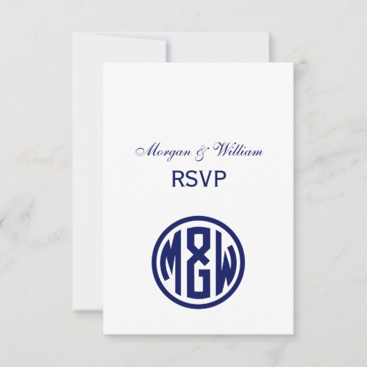 White Navy Circle Monogram Font DIY BG RSVP Kaartje (Voorkant)