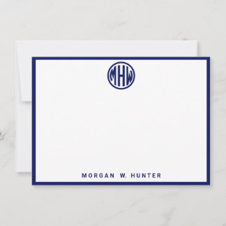 White Navy Circle Monogram Font Moroccan DIY BG Bedankkaart