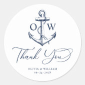 White Navy Nautical Wedding Monogram Ronde Sticker (Voorkant)