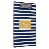 White Navy Stripe Pattern Gold Name Sjabloon Klembord (Rechts)