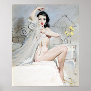White Negligee Pin Up Poster