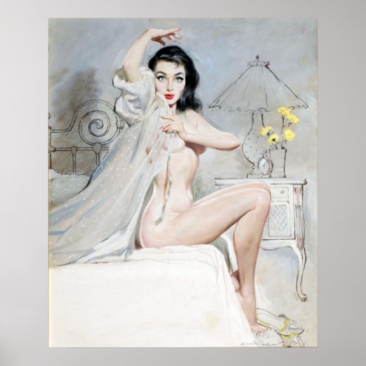 White Negligee Pin Up Poster (Voorkant)