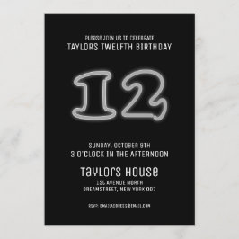 White Neon Sign 12th Trendy Birthday Party Kaart