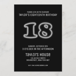 White Neon Sign 18th Trendy Birthday Party Kaart