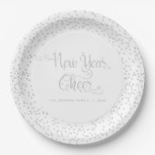 White New Year Cheer Silver Snowflake Script Papieren Bordje (Voorkant)