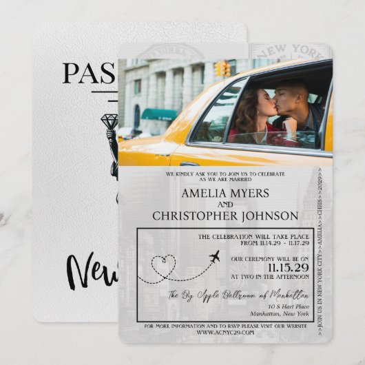 White New York Passport Wedding Kaart (Voorkant / Achterkant)