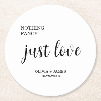 White Nothing Fancy Just Love Wedding Ronde Kartonnen Onderzetter