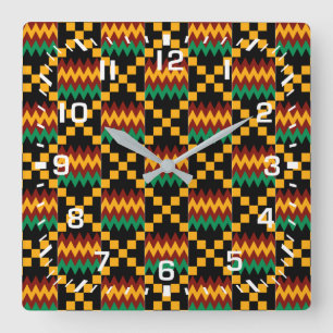 White Numbers / Africa Kente Cloth Vierkante Klok