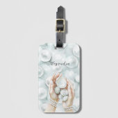 White Ocean Seafoam Blue Shells Pearls Bagagelabel (Voorkant (verticaal))