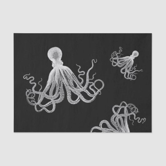 White Octopus Black Tissue Paper Tissuepapier (Voorkant)