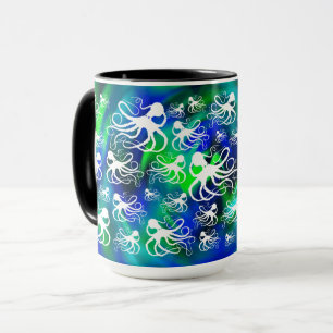 White octopus on Blue Green - 15 oz. Combinatie-Mo Mok